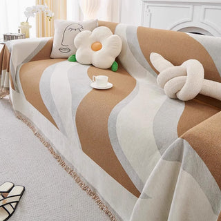 Funda de sofá de tela lisa con líneas limpias y elegante diseño de bloques de colores para cualquier habitación