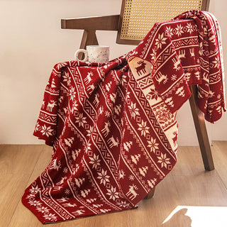 Manta nórdica tejida con renos, diseño festivo de copos de nieve y renos, para una acogedora decoración navideña